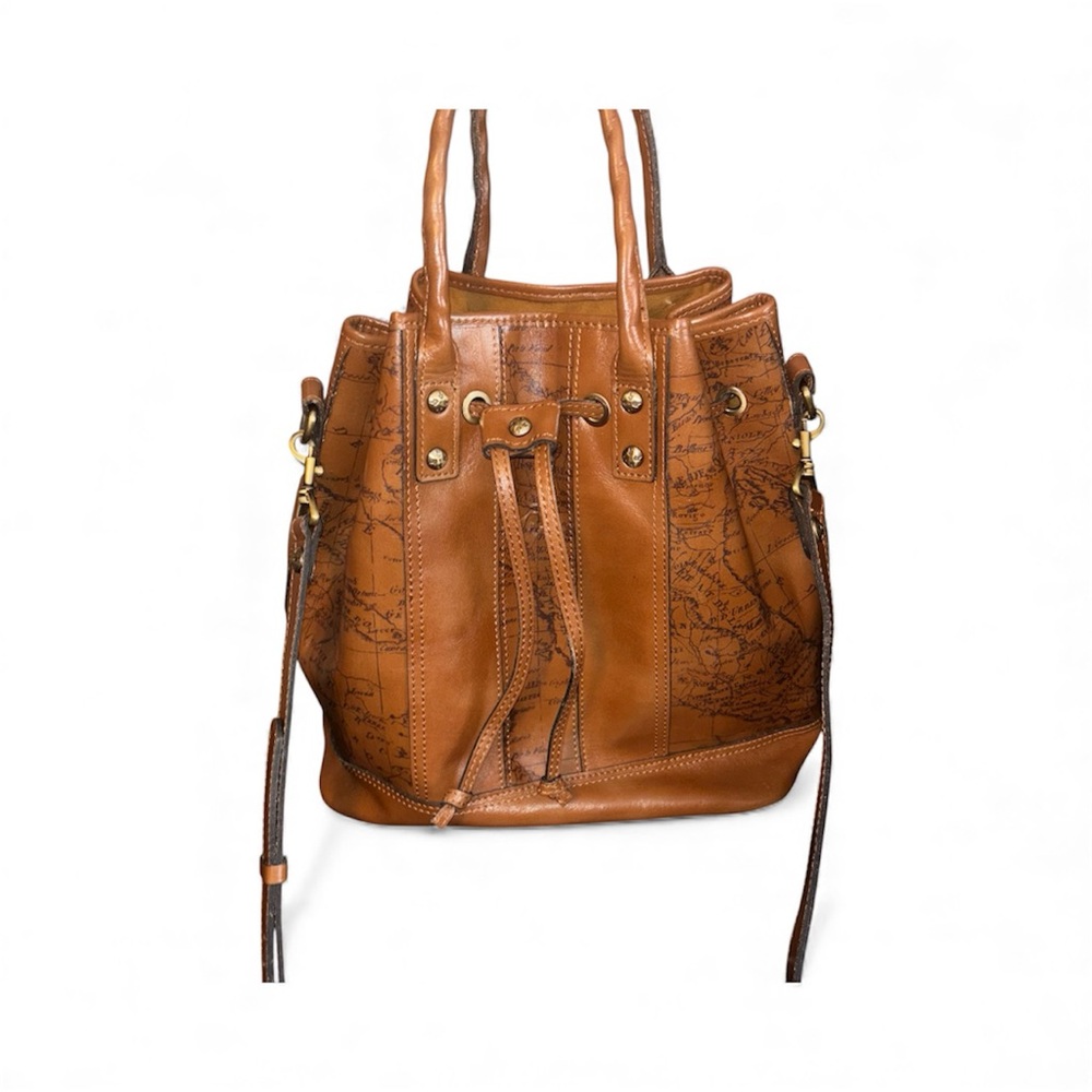 Patricia Nash Giazza Tan Leather Bucket  Bag with Map Design- NWT!